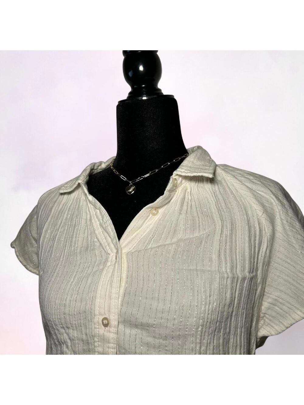 Gap White Shimmer Button Up Blouse Minimalist Chic Size S - Picture 4 of 8